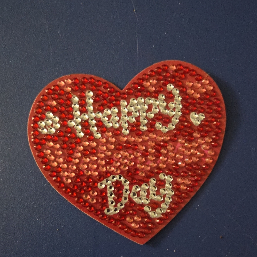 HANDMADE Sequin Heart Magnet with Happy Valetines Day